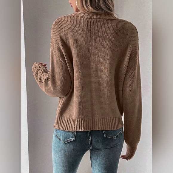 New Boho Open Knit Cardigan Sweater Tan Brown - Picture 4 of 9